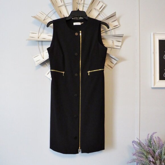 Calvin Klein Black Dress with Gold Hardware Accent Size 6 - Picture 5 of 8
